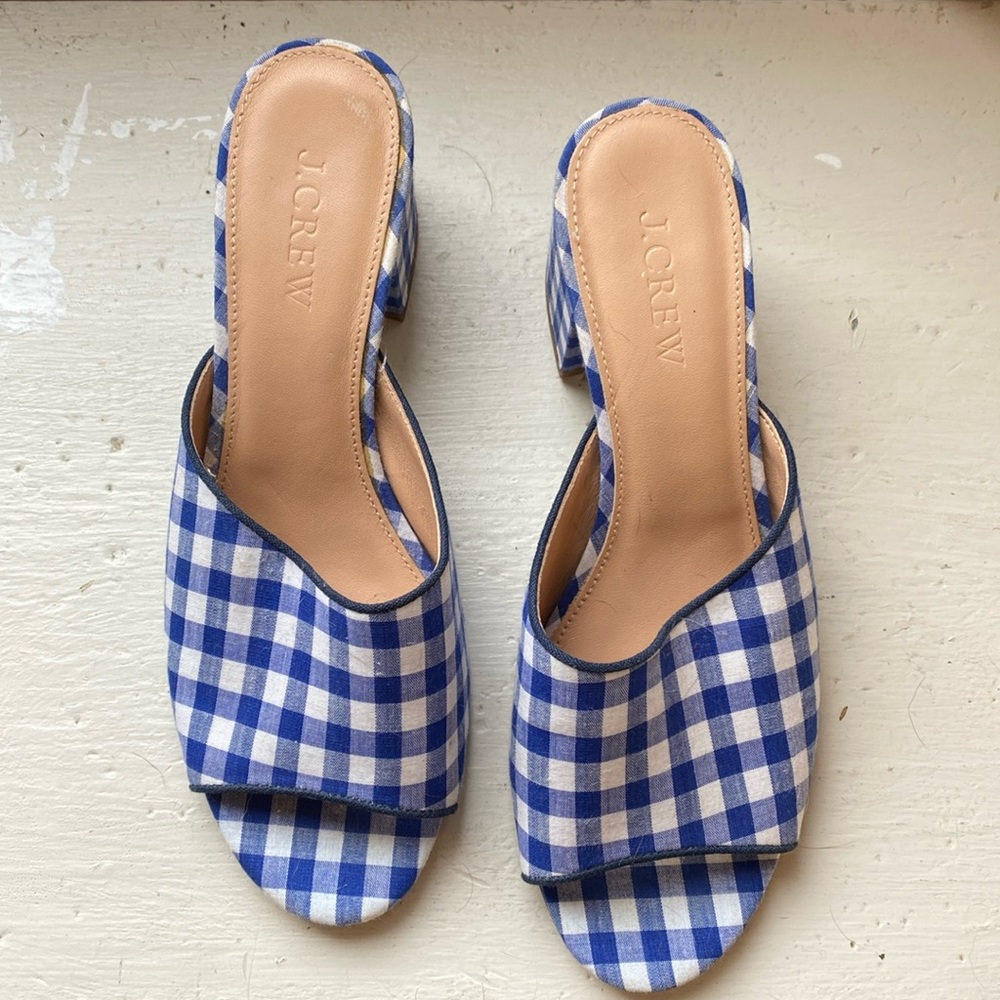 J. Crew | Plaid All Day Gingham Mules Heel Sandals